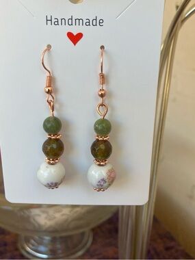 Abundance Hand Made Jade, agate, and acrylic beaded drop earrings